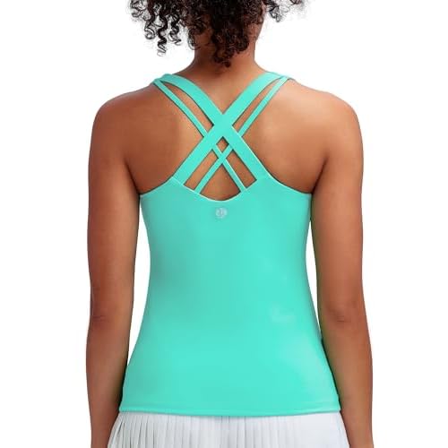 RUNNING GIRL Tank top with Built in Bra for Women,Compression Shirts Crisscross Back Workout Yoga Tops Bright Green X-Large