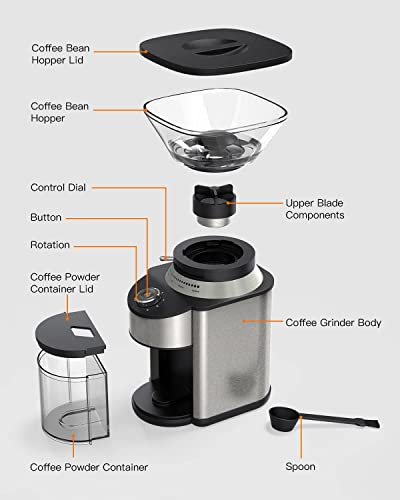 Electric Conical Burr Coffee Grinder, Adjustable Burr Mill With 19 Precise Grind Setting, Stainless Steel Coffee Grinder Electric For Drip, Percolator, French Press, Espresso And Turkish Coffee Makers #TOP5