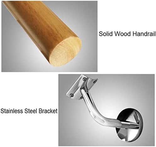 Non-Slip Wooden Stair Rails Kit (50-400cm) - Indoor Support Rod for Safety, Perfect for Elderly & Children, Loft Banister with Metal Bracket & End Caps