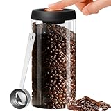 PRITOK 1800ML Airtight Coffee Canister: Leak Proof Vacuum Coffee Canister, Glass Coffee Bean Storage Jar with 30ml Measuring Spoon, Glass Food Storage Container for Beans, Tea, Flour