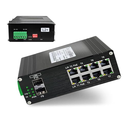 Image of Industrial L2+ Managed 8 Port PoE Ethernet Switch with 2 SFP Slot, Gigabit Networking Switch with IPv4 /IPv6 Management and DIP Switch, Supporting Din-Rail
