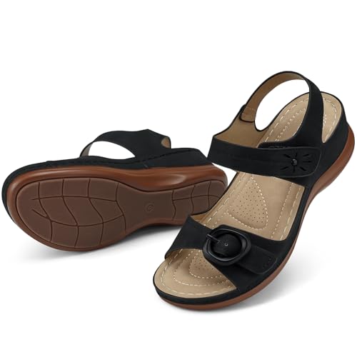 Image of SHIBEVER Wedge Sandals Women Comfortable: Sandals for Women 2026 Dressy Summer Ankle Strap Open Toe Low Heel Platform Wedges Shoes