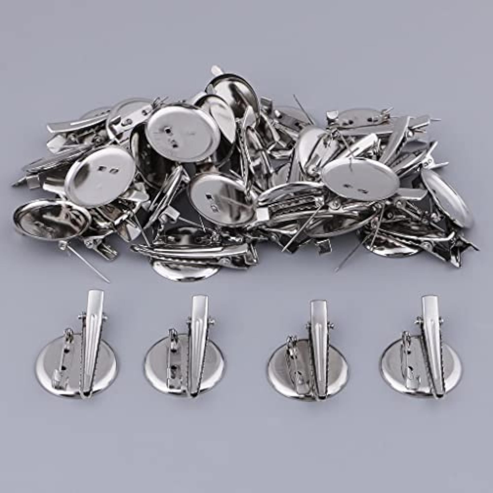 60pc Round Brooch Base Hair Clips for Women, Cabochon Blank Tray