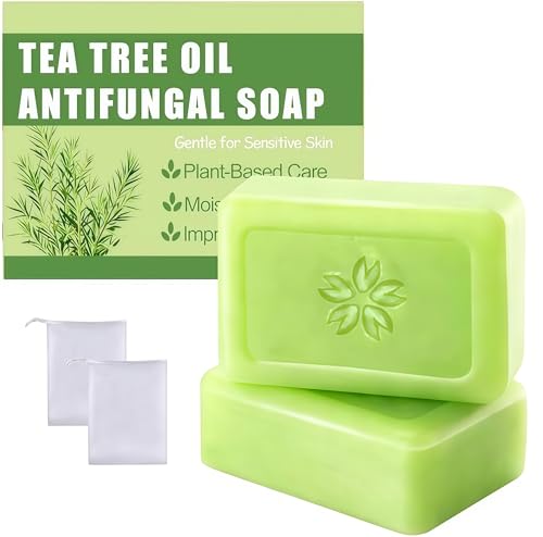 Tea Tree Oil Clean Soothing Soap Natural Organic Bath Soaps Handmade Soap Bar for Face and Body Cold Process Soothing Hydrating Body Wash for Clear Healthy Skin (2PCS)