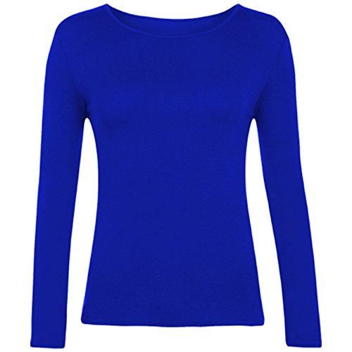 Women Long Sleeve T-Shirt Top Basic Casual Plain Stretch Vest Body Blouse Tee Layering, S/M 8-10, Royal Blue