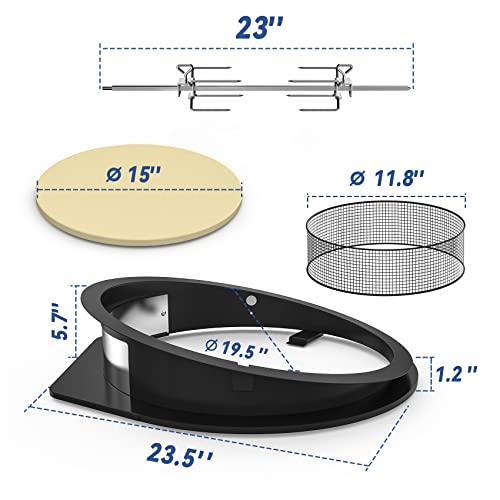 Skyflame 2 in 1 Black Coated Steel Rotisserie Kit with Pizza Ring Compatible with 22 1/2\" Weber Kettle Grills - Including Electric Motor, Spit Rod, Pizza Stone, Pizza Ring - Thumbnail 4