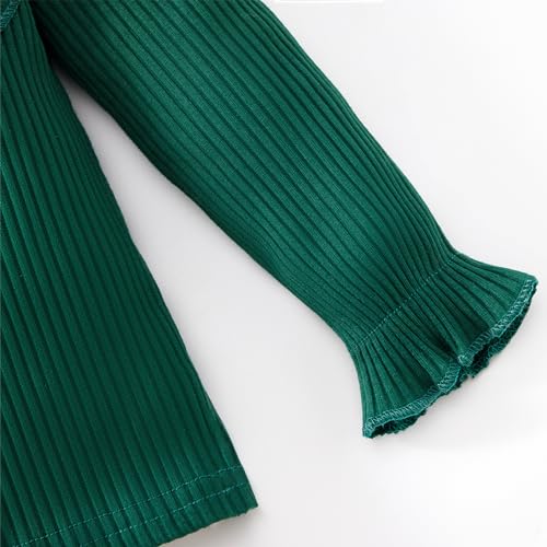 Image of Weixinbuy Toddler Girl Fall Winter Clothes Solid Long Sleeve Ribbed T-Shirt Knit Tops Plaid Button Mini Skirts Set Outfits