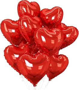 Forty Wings Pack Of 20 Red Heart Balloons - 18 Inch Large Mylar Foil ...