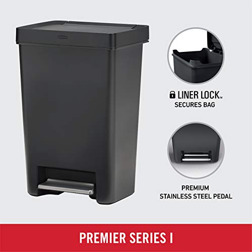 Rubbermaid 2129977 Premier Series I Step-On Trash Can for Home and Kitchen, Stainless Steel Pedal, 13 Gallon, Charcoal