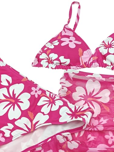 Girl's 3 Piece Set Cute Floral Print Bikini Bathing Swim Suits with Beach Skirt Coverup3