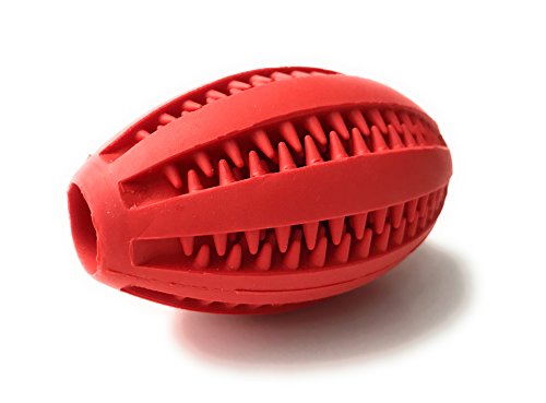 Healthy Teeth Interactive Dog Toy Chew Red Toothbrush Alternative All Natural Brushing Bouncy Durable Rubber Ball For Dogs Massage Teeth Gums (Red)