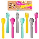 GET FRESH Plant-Based PLA Kids Spoons and Forks Set – 8-Pack Melamine Free Plant Based Utensils...