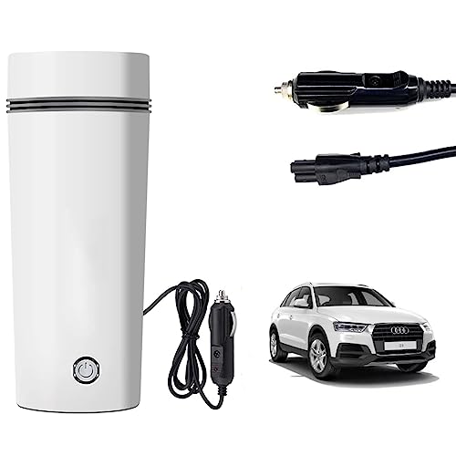 Image of Oshotto 12V Portable Electric Water Bottle for Hot Water Tea Coffee Kettle Mug Multipurpose Food Grade Fast Boil Auto Shut-off For Travel Camping, Road Trip Compatible with Audi Q3 (350ml) - White