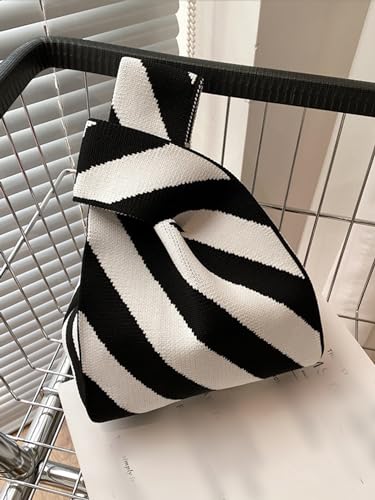 Image of Kawn Crochet Wrist Handbag for Women Wristlet Sleeve Knot Pouch Portable knitted breathable lightweight foldable Casual Small Purse Cute Tote Bag For Shopping, Dating, Travel