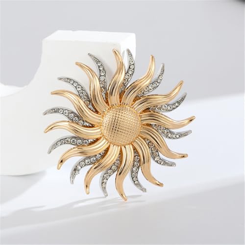 Image of Rhinestone Sun Brooch Pin for Women Men Fashion Gold Tone Celestial Brooches Lapel Pins Dainty Suit Hat Dress Accessories Birthday Holiday Anniversary Jewelry Gift