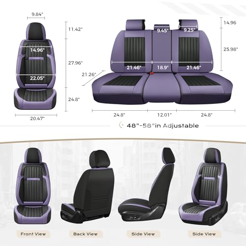 Image of Coverado Car Seat Covers Full Set, Seat Covers for Cars, Car Seat Cover, Car Seat Protector, Leather Car Seat Cushion, Waterproof Car Seat Covers Front Seats and Back Fit for Most Cars(Purple&Black)