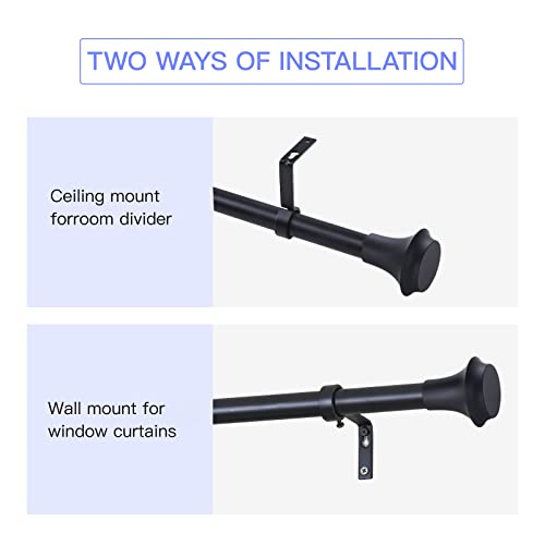 Voreff 2 Pack Black Curtain Rods,1 Inch Curtain Rods For Windows 28 To 48, Ceiling Mount & Wall Mount Curtain Rod, Adjustable Single Window Curtain Rods With End Cap Design Finials #TOP7