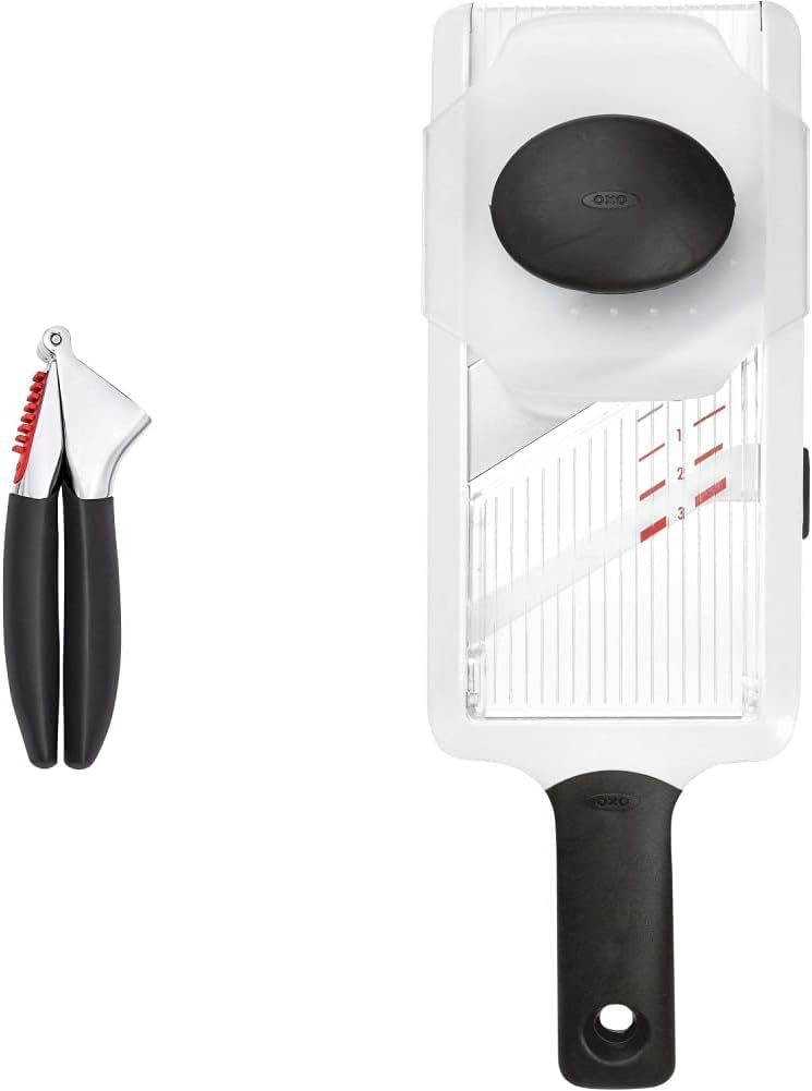 OXO Good Grips Hand-Held Mandoline Slicer & Good Grips Soft-Handled Garlic Press, Black, One Size