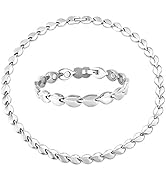 Women Magnetic Bracelet Necklace - N+NITROLUBE Stainless Steel Magnetic Silver Jewelry Set Therap...