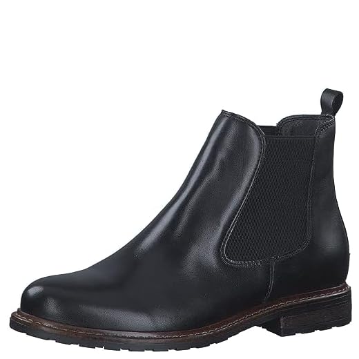 Tamaris Mujer Botines, señora Botas Chelsea,Botas,Medias Botas,botín,Bota de Deslizamiento,Plano,Black Leather,38 EU