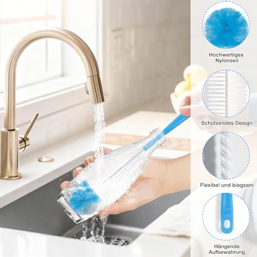 Foto von 5 Stück Flaschenbürste, Himmelblau Pfeifenreiniger Flaschenbürste Lang Aufhängbar Reinigungsbürste, Strohhalm Bürste Flaschenreiniger Reinigungsbürsten für Wasserflaschen Gläser Milchflaschen