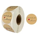 500 Pcs Handmade with Love Stickers Roll, 1Inch Self-Adhesive Brown Kraft Seal Labels Tags for Baking Packaging,Canning Bottles,Storage Bins,Party Gift Wrap Bag (Style 1)