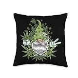 Gnome Weed Peace Sign Cannabis Marijuana Smoker Pot Leaf 420 Throw Pillow