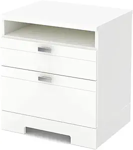 Reevo 2-Drawer Nightstand, Pure White With Matte Nickel Handles