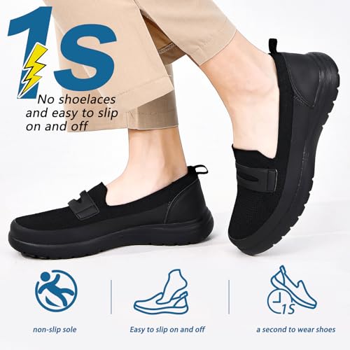 Image of Buyrew Loafers for Women - Comfortable Mesh Knit Slip On Walking Shoes with Arch Support - Dressy Business Casual Work Flats for Standing All Day - Lightweight Breathable Penny Loafers