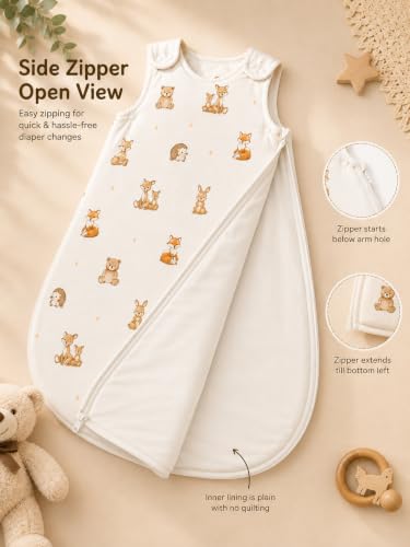 Image of TuddyBuddy Baby Cotton Wearable Quilted Sleeping Bag Blanket 1.5 Tog with 2 Way Zipper Closure | Ideal for Babies & Kids Hypoallergenic Fabrics | (Winn The Teddy AOP - White, 6-12 Months)