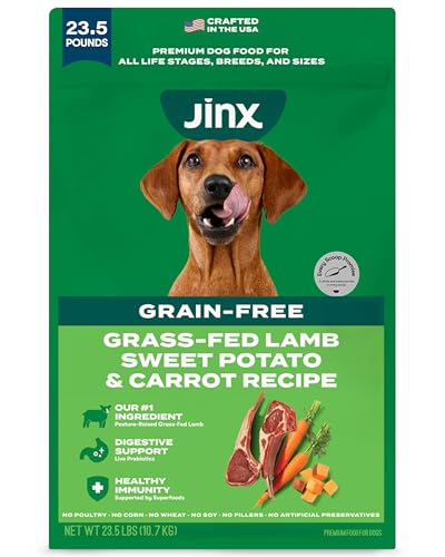 Jinx Premium Grain-Free Dry Dog Food, for All Lifestages - Grass-Fed Lamb, Sweet Potato & Carrot Dog Food with Superfoods for Immune Support & Probiotics for Digestive Support - No Fillers - 23.5lb