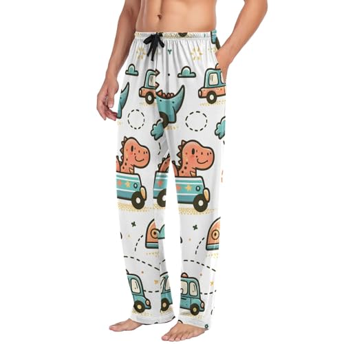 Men's Pajama Pants Cute Dinosaurs Drive Cars Sleep Pajama Lounge Pant with Pockets, Elastic Waistband4