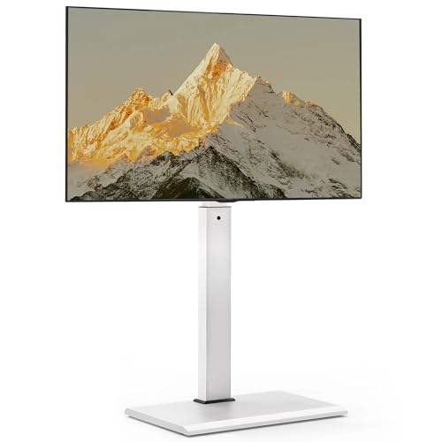 FITUEYES White TV Floor Stand with Iron Base for 27-65 Inch TV, Universal TV Stand Swivel & Height Adjustable, Tall TV Stand Holds 40kg