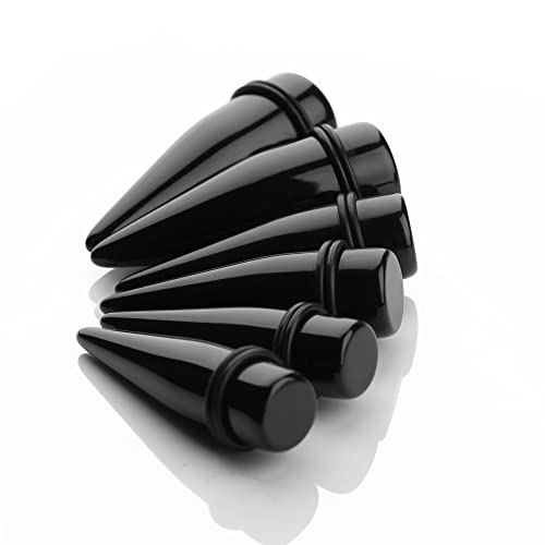 2 Pairs Black Acrylic Ear Tapers and 316L Stainless Steel Tunnels Plugs Gauges Ear Stretching Kit2