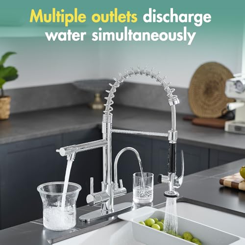 Image of Fapully 3 in 1 Kitchen Faucet with and Pull Down Sprayer, Chrome | Water Filler Faucet, Commercial Kitchen Sink Faucet with Drinking Water Faucet for 1 or 3 Holes Sink
