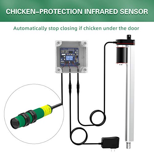 Lovinouse Upgraded Automatic Chicken Door Coop Opener Kit, with Timer Controller, Safety Sensor, 12V DC Actuator Motor