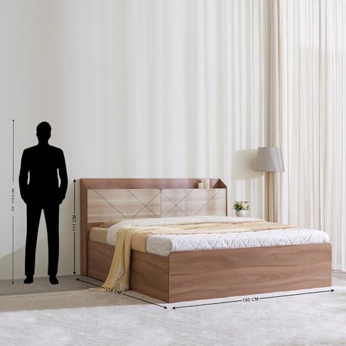 Image of Home Centre Leon Bond King Bed with Hydraulic Storage (PU Paint Finish) - Brown, Engineered Wood