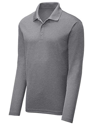 Dri-Equip Mens Moisture Wicking RacerMesh Long Sleeve Polo-XL-GreyHeather