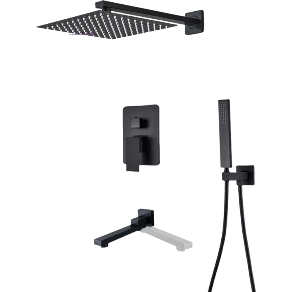 Douche de Salle de Bain Murale Noire Mate : Set Encastrable Haute Qualité de 16 Pouces