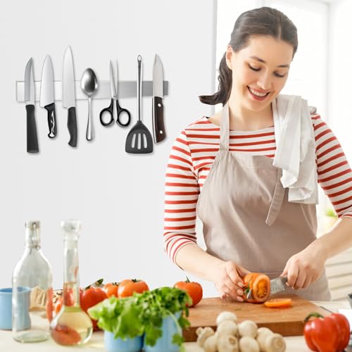 Miniatura 7 de Barra Magnética Para Cuchillos, Mxtimwan 40cm Soporte Iman Cuchillos De Cocina, Barra Magnética Porta Cuchillos De Cocina De Acero Inoxidable, Soporte Magnético Cuchillos, Montaje En Pared Sin Taladro