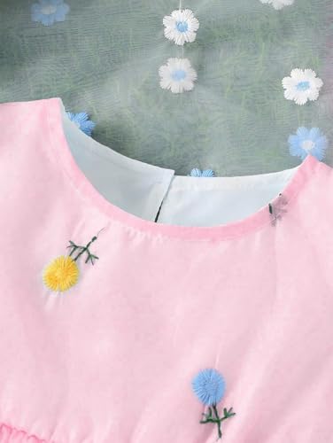 Image of Buy & Try Beautiful Embroidered Flower Dress for Baby Girls, Georgette Fabric, Puff Sleeve, Printed Outfit, Perfect Birthday Dress