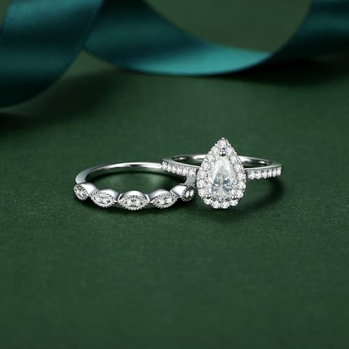 Image of Moissanite Wedding Ring Set for Women 925 Sterling Silver with 18K White Gold Plated D Color VVS1 Clarity Travel Moissanite Engagement Rings Promise Rings with Certificate