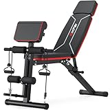 GIKPAL Adjustable Weight Bench, Foldable Workout Bench for Home Gym, Incline Decline Flat Exercise Bench Press for Full Body Strength Training w/Extended Headrest and Leg Extension (Black - New version)