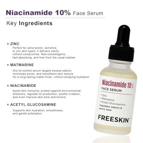 Image of Free Skin 10% Niacinamide Face Serum with Zinc | Oil Control & Pore Minimizing Formula | Fights Blemishes, Evens Skin Tone & Enhances Clarity | Suitable for All Skin Types | 30 ml