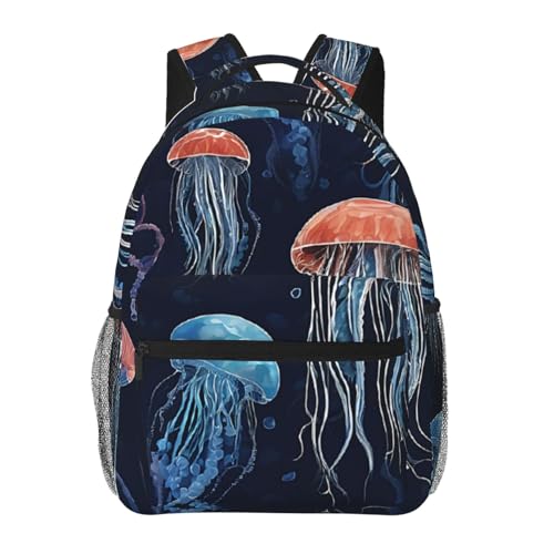 Sac d'école avec bandoulière réglable pour filles et sac à dos décontracté motif méduses
