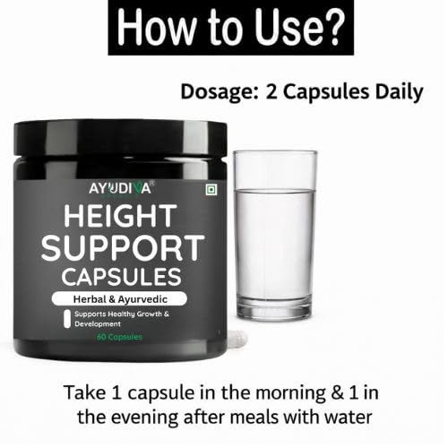 Image of Height Support Capsules | Ayurvedic & Herbal | Supports Healthy Growth & Body Development | 60 Veg Capsules