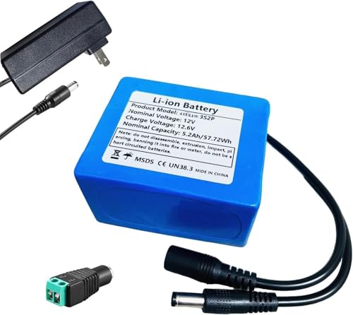 5200mAh 12V Rechargeable Lithium Battery Pack with 12.6V 2A Fast Charger and DC5521 Port - Power Routers, LED Strips, CCTV Cameras, Telescopes, Radios, Drones, DIY Projects & 100+ 12V Devices