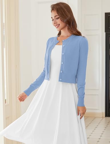 Image of LETDIOSTO Cropped Cardigan Bolero Shrug for Women, Button Down Long Sleeve Knit Sweater for Dresses,for Jeans, XS to XL