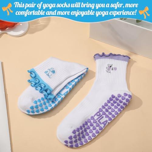 Image of Jspupifip 2 /4 /5 Pairs Womens Embroidery Non Slip Pilates Yoga Socks | Cute Grippy Crew Socks Offered Fit Barre Workout Hospital Indoor Barefoot Daily Activities For Ladies