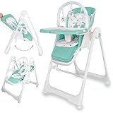 Twinly - Seggiolone Evolutivo 3 in 1 Movity: Seggiolone Pappa con Funzione Altalena e Dondolo per Neonati (0m+ - 15kg) Pieghevole e Regolabile Cintura di Sicurezza 5 Punti (Menta, Movity Pro)